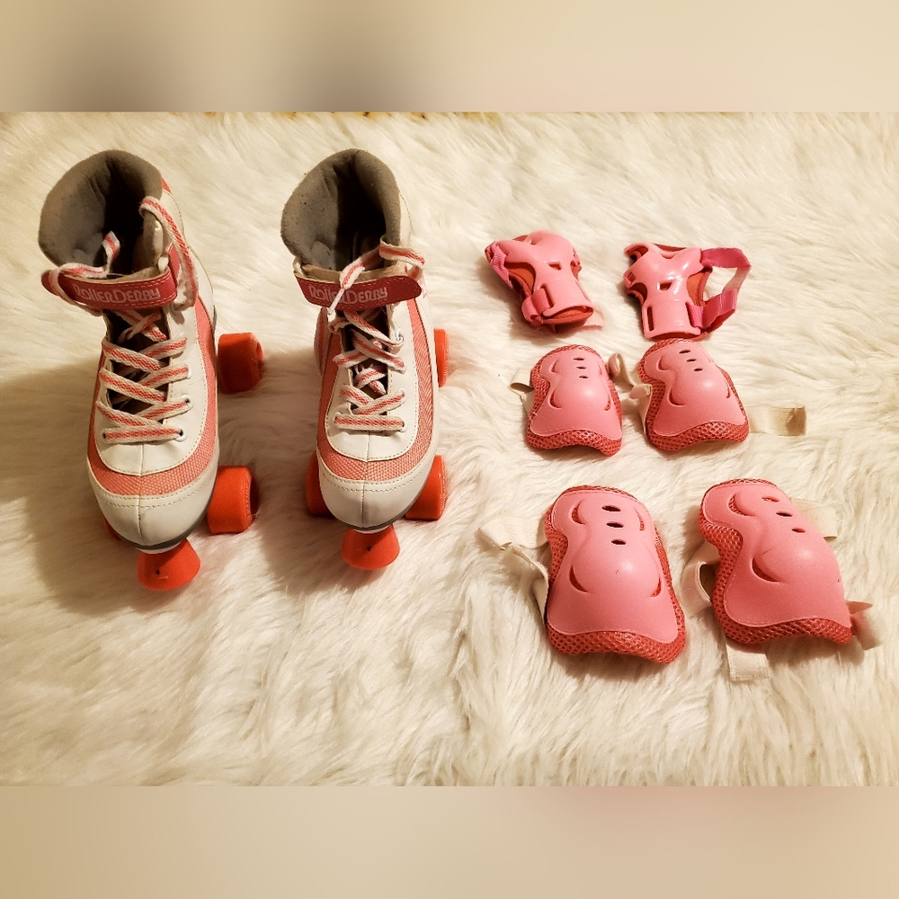 Pink Roller Derby Skates with Protective Gear